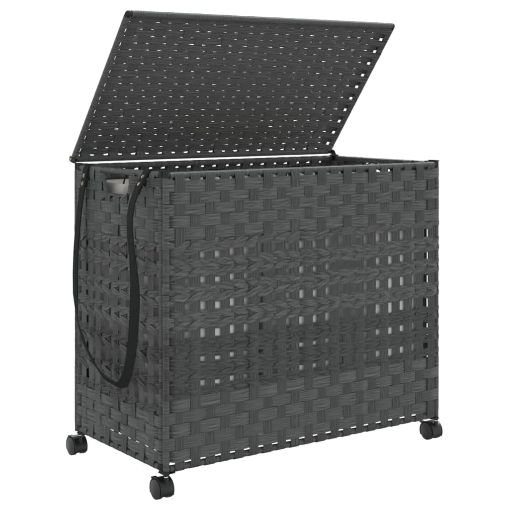 Vasketøjskurv med hjul Grå 66x35x60 cm Rattan