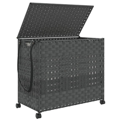 Vasketøjskurv med hjul Grå 66x35x60 cm Rattan