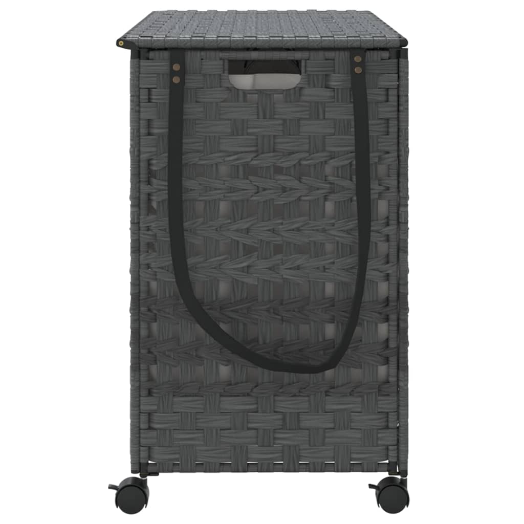 Vasketøjskurv med hjul Grå 66x35x60 cm Rattan