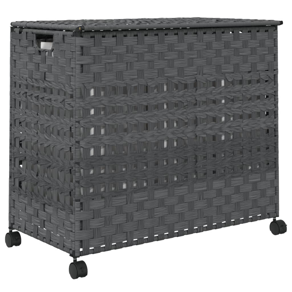 Vasketøjskurv med hjul Grå 66x35x60 cm Rattan