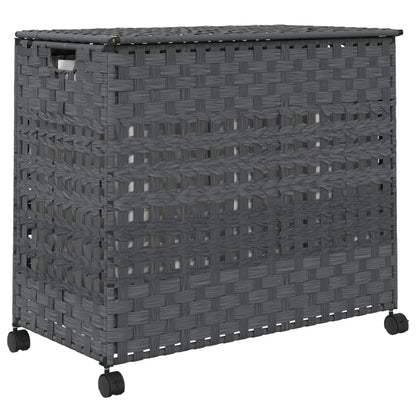 Vasketøjskurv med hjul Grå 66x35x60 cm Rattan
