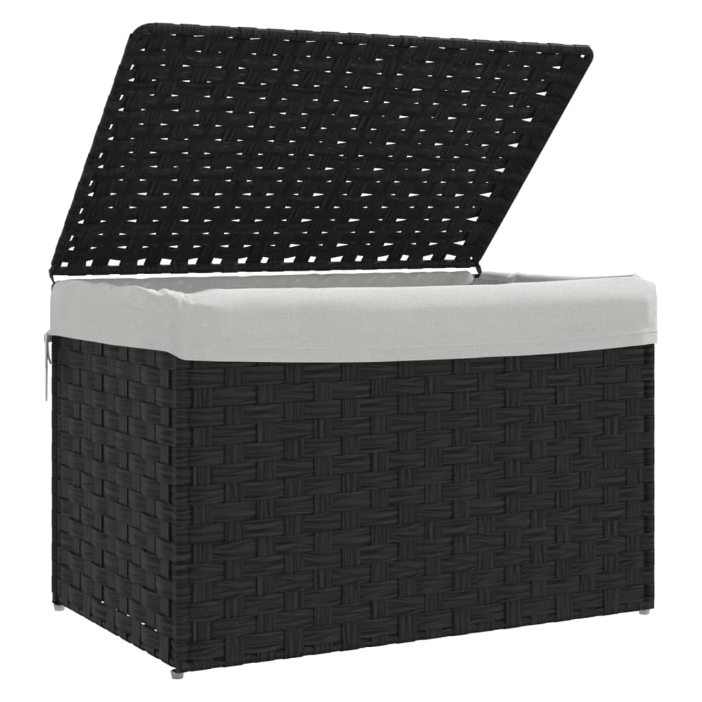 Vasketøjskurv med låg Sort 55,5x35x34 cm Polyrattan