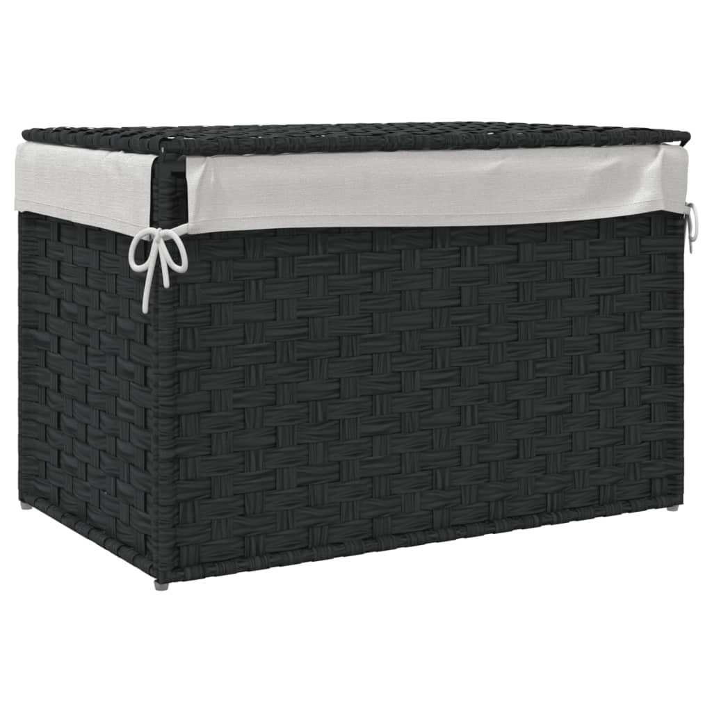 Vasketøjskurv med låg Sort 55,5x35x34 cm Polyrattan