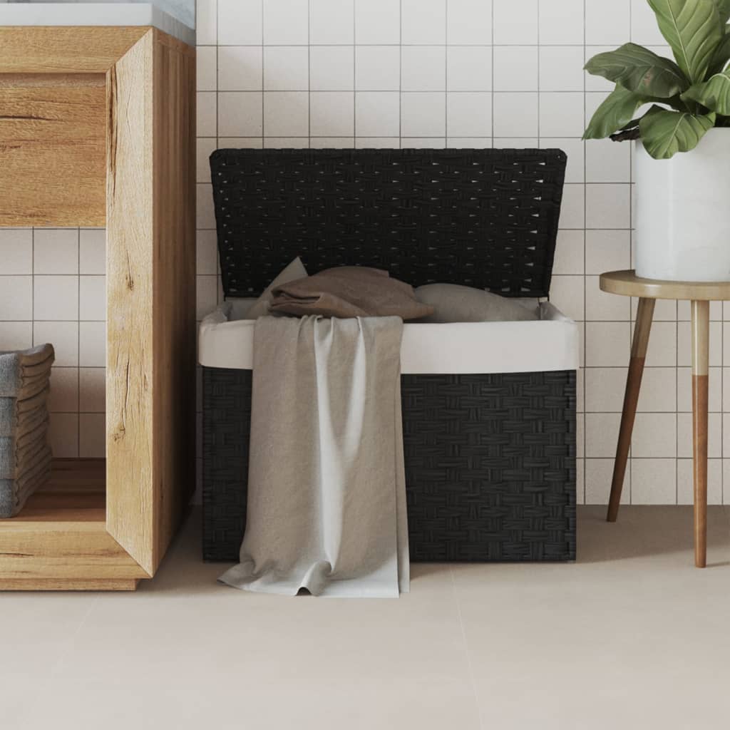 Vasketøjskurv med låg Sort 55,5x35x34 cm Polyrattan