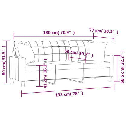 3-Sitzer-Sofa mit Zierkissen Creme 180 cm Kunstleder