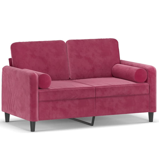 2-Sitzer-Sofa mit Zierkissen Weinrot 120 cm Samt