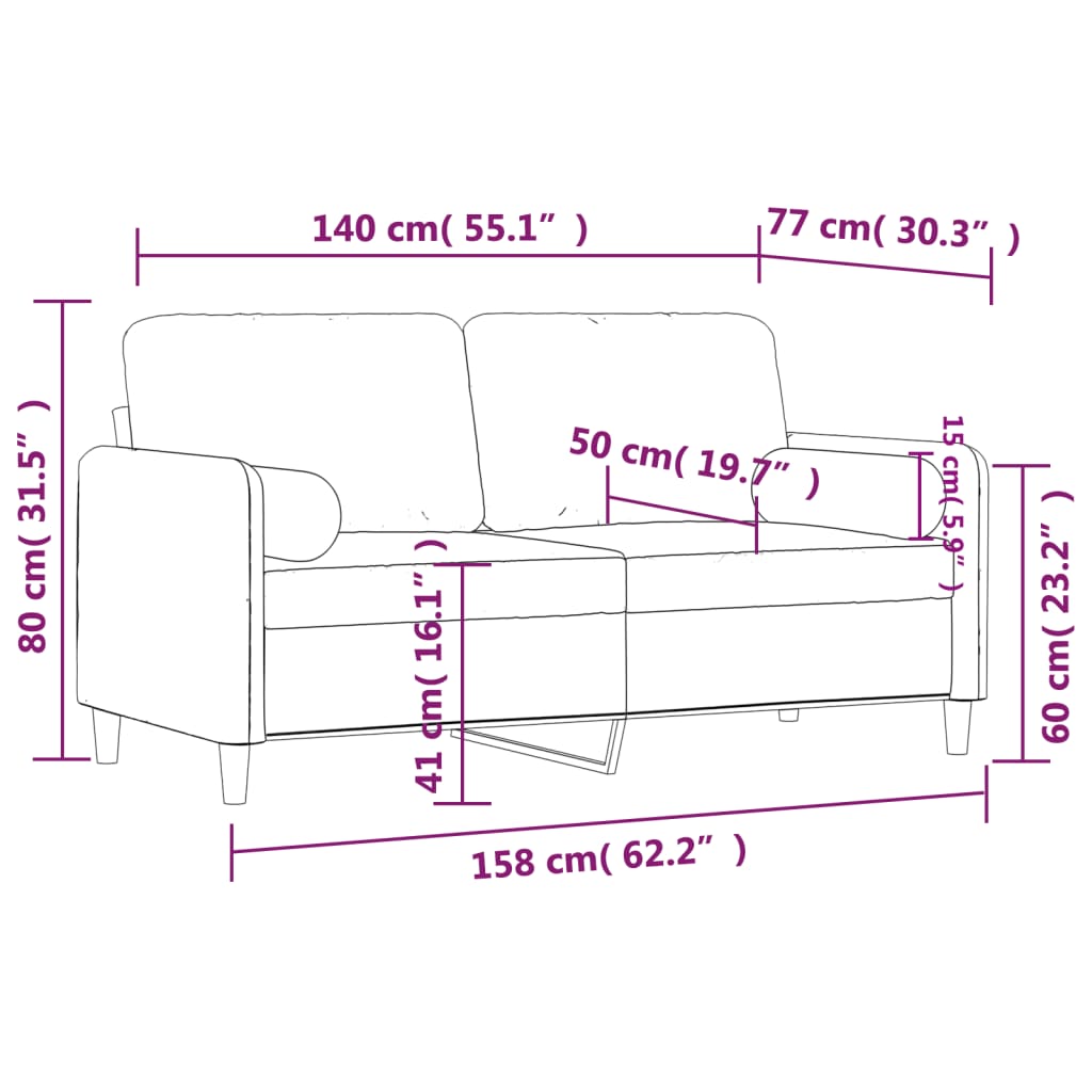 2-Sitzer-Sofa mit Zierkissen Rosa 140 cm Samt