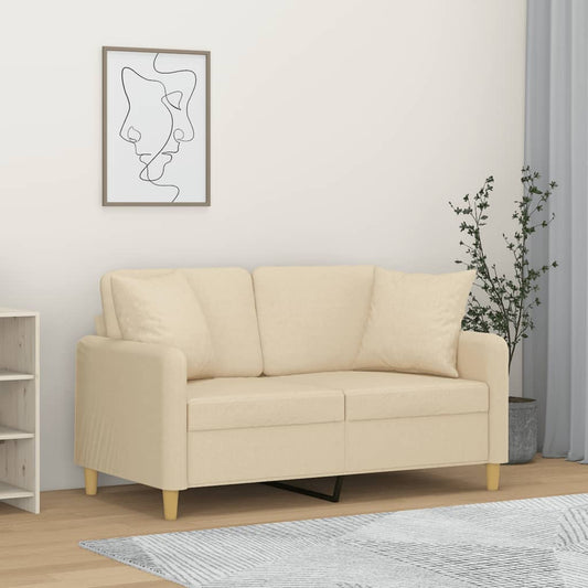 2-Sitzer-Sofa mit Zierkissen Creme 120 cm Stoff