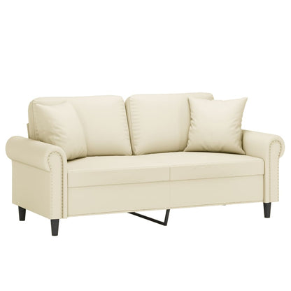 2-Sitzer-Sofa mit Zierkissen Creme 140 cm Kunstleder