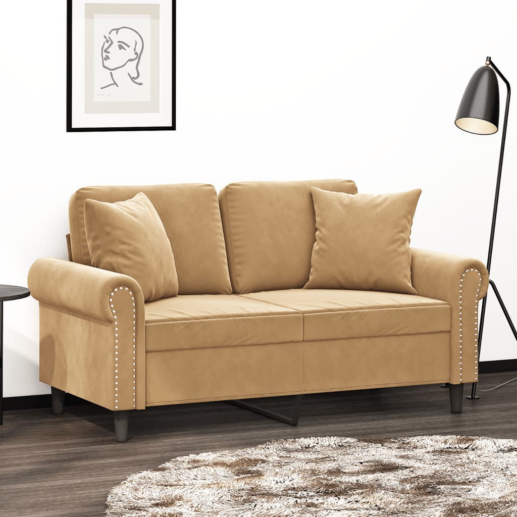 2-Sitzer-Sofa mit Zierkissen Braun 120 cm Samt