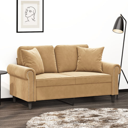 2-Sitzer-Sofa mit Zierkissen Braun 120 cm Samt