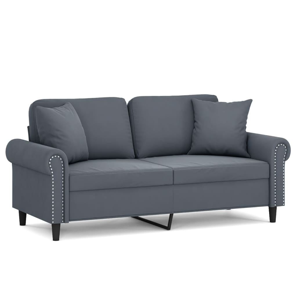 2-personers sofa med pyntepuder mørkegrå 140 cm fløjl