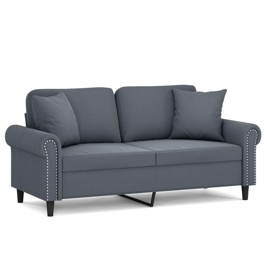 2-personers sofa med pyntepuder mørkegrå 140 cm fløjl