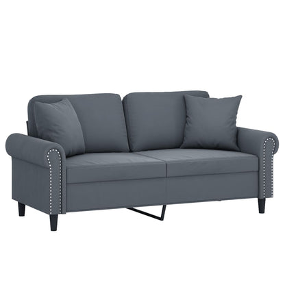 2-personers sofa med pyntepuder mørkegrå 140 cm fløjl