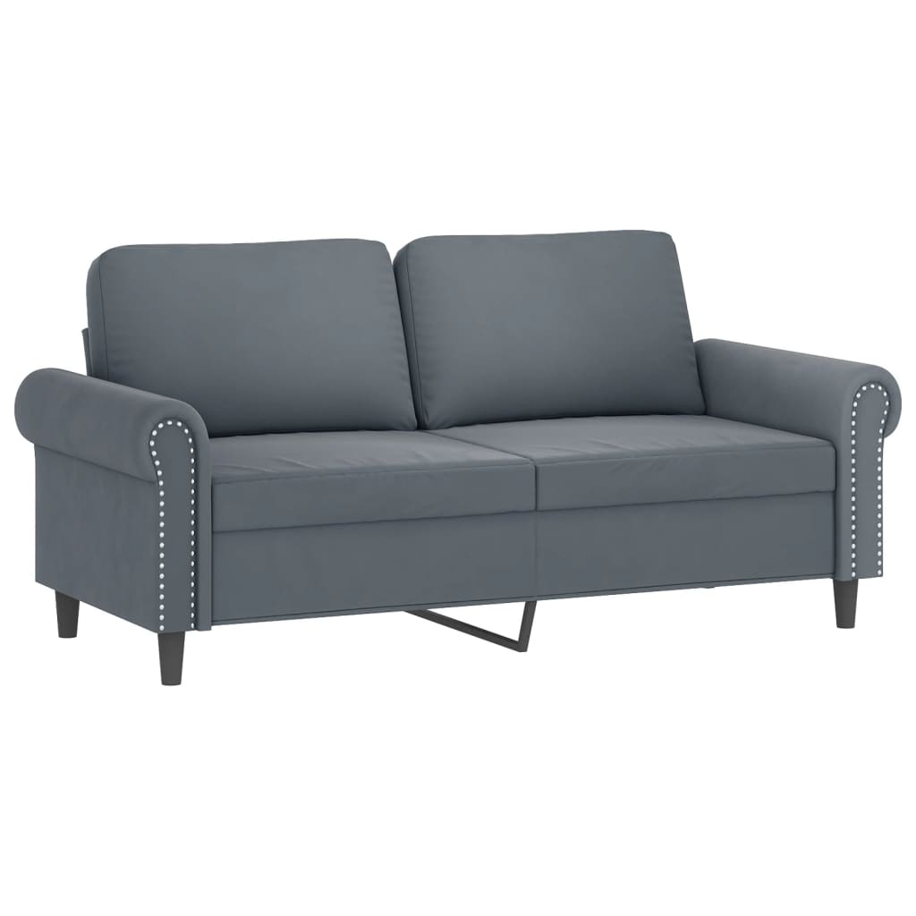 2-personers sofa med pyntepuder mørkegrå 140 cm fløjl