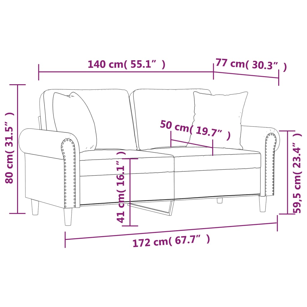 2-personers sofa med pyntepuder mørkegrå 140 cm fløjl