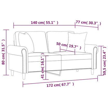 2-personers sofa med pyntepuder mørkegrå 140 cm fløjl