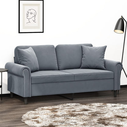 2-personers sofa med pyntepuder mørkegrå 140 cm fløjl