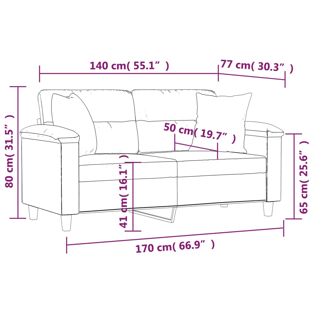2-Sitzer-Sofa mit Kissen Hellgrau 140 cm Mikrofasergewebe