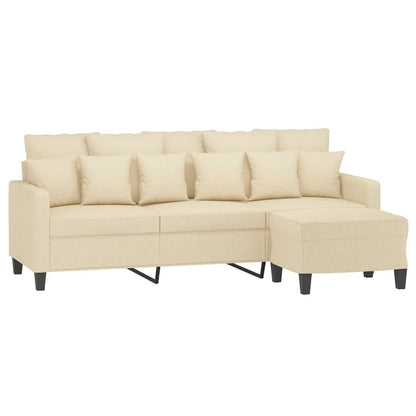 3-Sitzer-Sofa mit Hocker Creme 180 cm Stoff