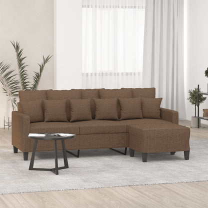 3-Sitzer-Sofa mit Hocker Braun 180 cm Stoff