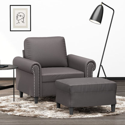 Sessel mit Hocker Grau 60 cm Kunstleder