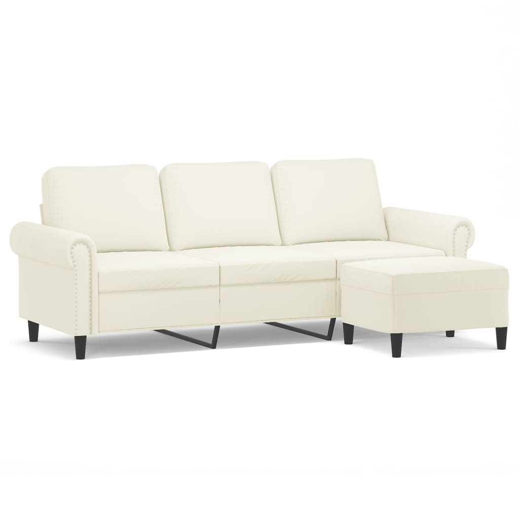 3-Sitzer-Sofa mit Hocker Creme 180 cm Samt