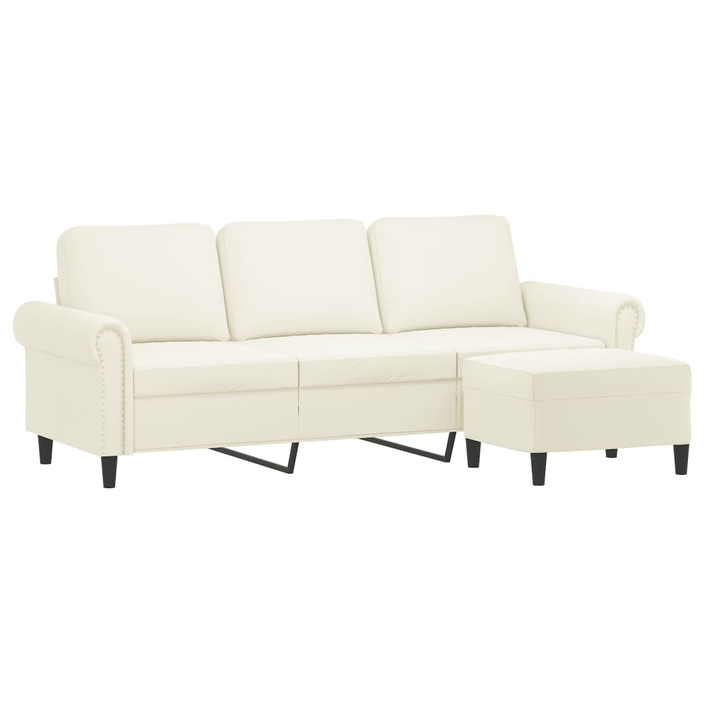 3-Sitzer-Sofa mit Hocker Creme 180 cm Samt