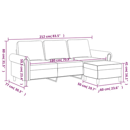 3-Sitzer-Sofa mit Hocker Creme 180 cm Samt