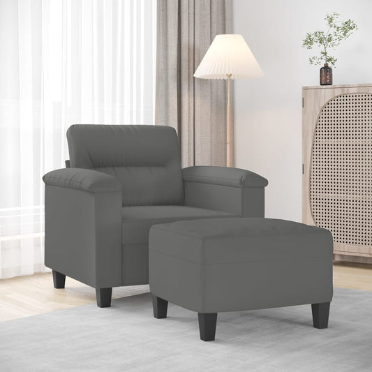 Sessel mit Hocker Dunkelgrau 60 cm Mikrofasergewebe