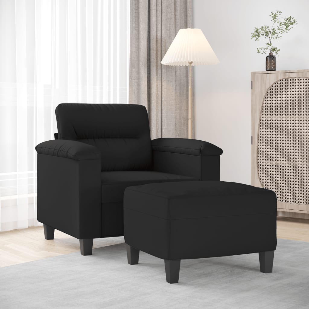 Sessel mit Hocker Schwarz 60 cm Mikrofasergewebe