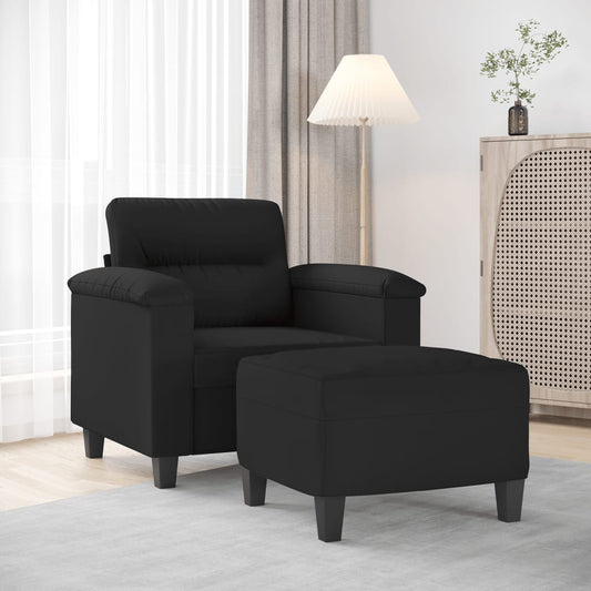 Sessel mit Hocker Schwarz 60 cm Mikrofasergewebe