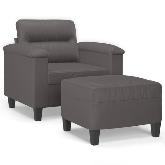 Sessel mit Hocker Grau 60 cm Kunstleder