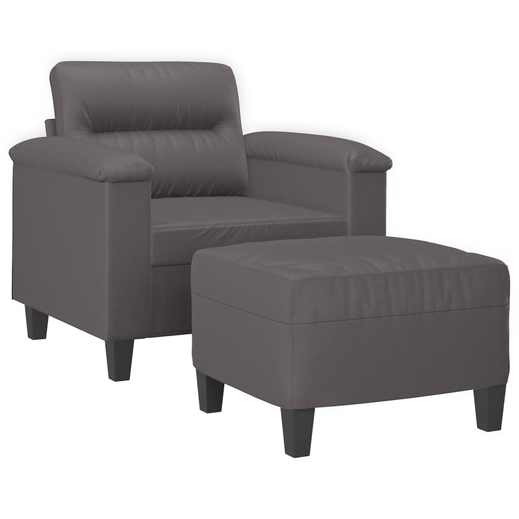 Sessel mit Hocker Grau 60 cm Kunstleder