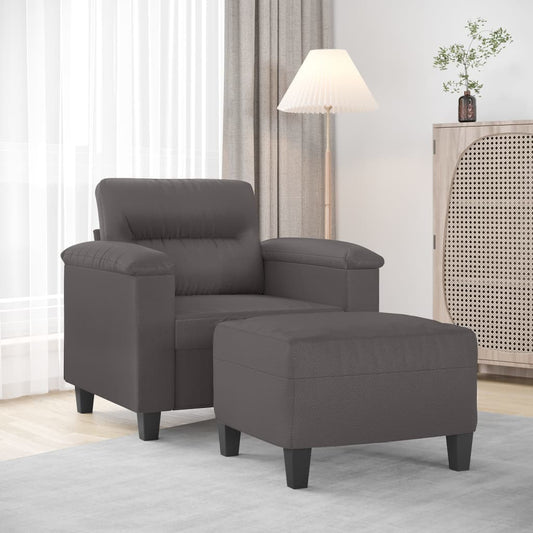 Sessel mit Hocker Grau 60 cm Kunstleder