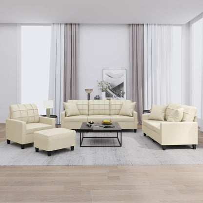 4-tlg. Sofagarnitur mit Kissen Creme Kunstleder