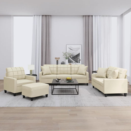 4-tlg. Sofagarnitur mit Kissen Creme Kunstleder
