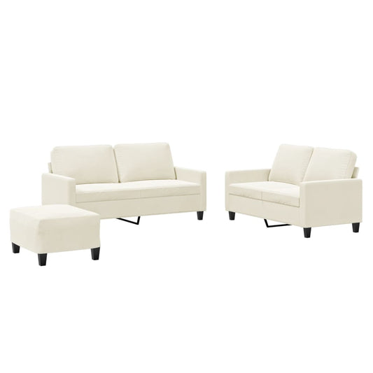 3-tlg. Sofagarnitur mit Kissen Creme Samt