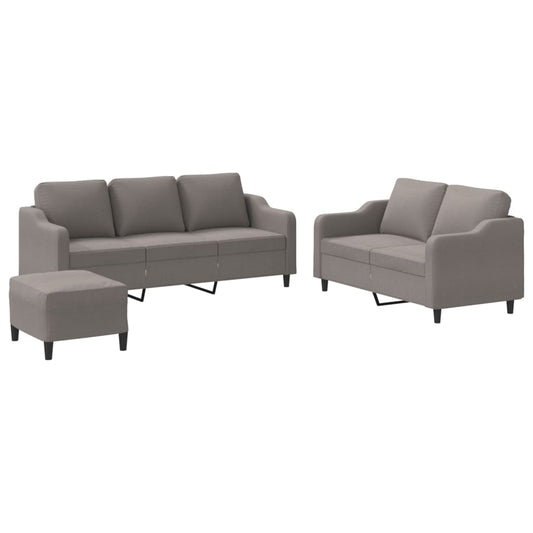 3-tlg. Sofagarnitur mit Kissen Taupe Stoff