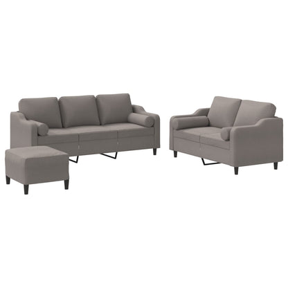 3-tlg. Sofagarnitur mit Kissen Taupe Stoff