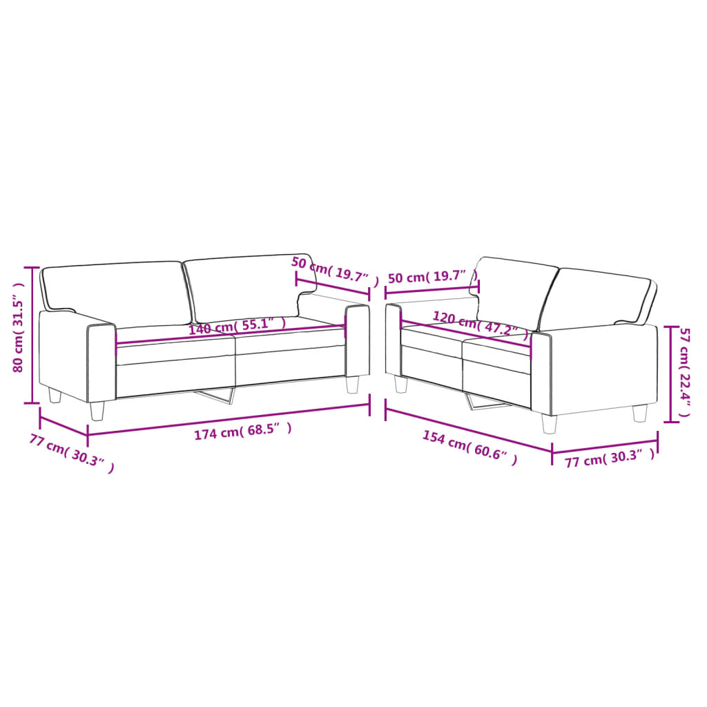 2-delt Sofasæt sort kunstlæder