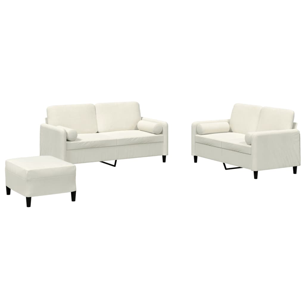 3-tlg. Sofagarnitur mit Kissen Creme Samt