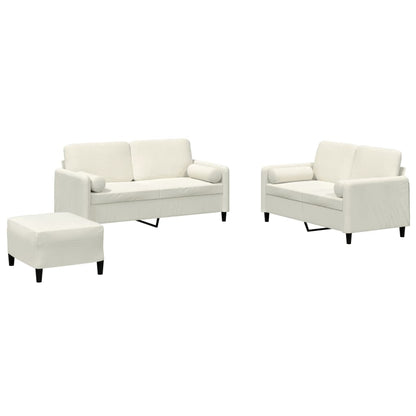 3-tlg. Sofagarnitur mit Kissen Creme Samt