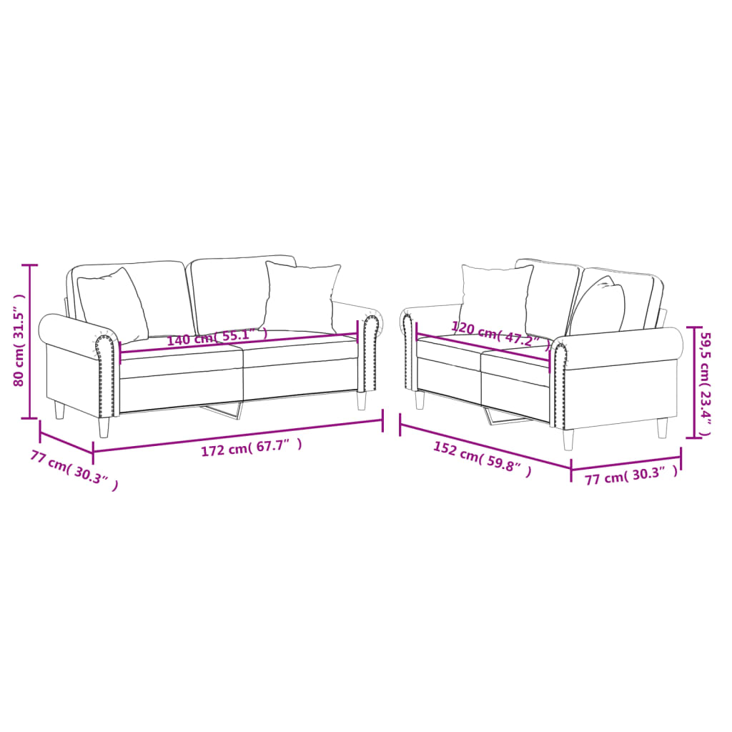 2-tlg. Sofagarnitur mit Kissen Weinrot Kunstleder