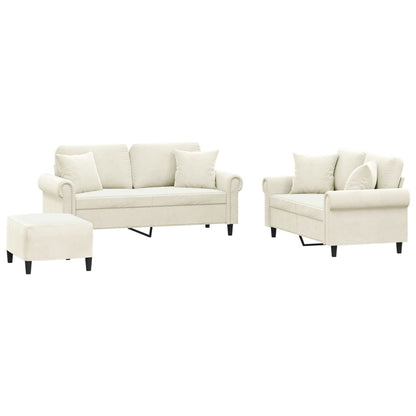 3-tlg. Sofagarnitur mit Kissen Creme Samt