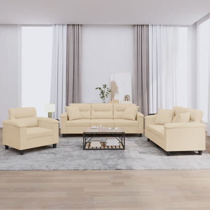 3-tlg. Sofagarnitur mit Kissen Creme Mikrofasergewebe