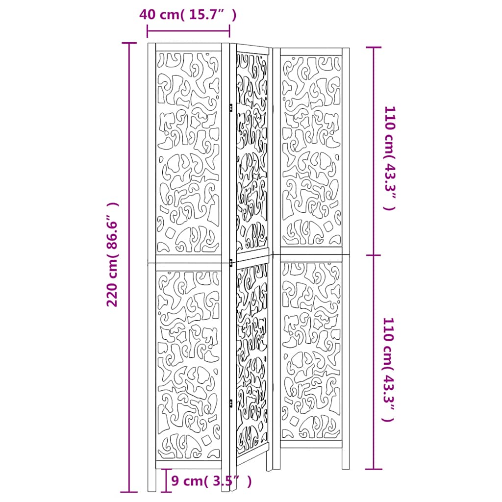 3-tlg. Raumteiler Weiß Massivholz Paulownia