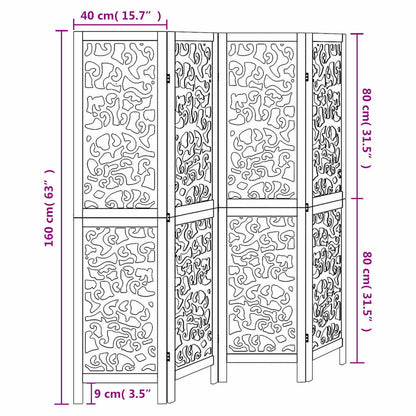 4-tlg. Raumteiler Weiß Massivholz Paulownia