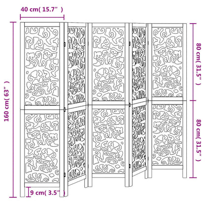 5-tlg. Raumteiler Weiß Massivholz Paulownia