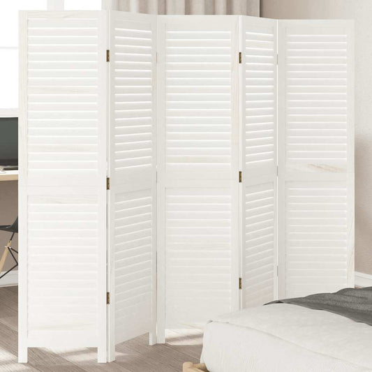 5-tlg. Raumteiler Weiß Massivholz Paulownia